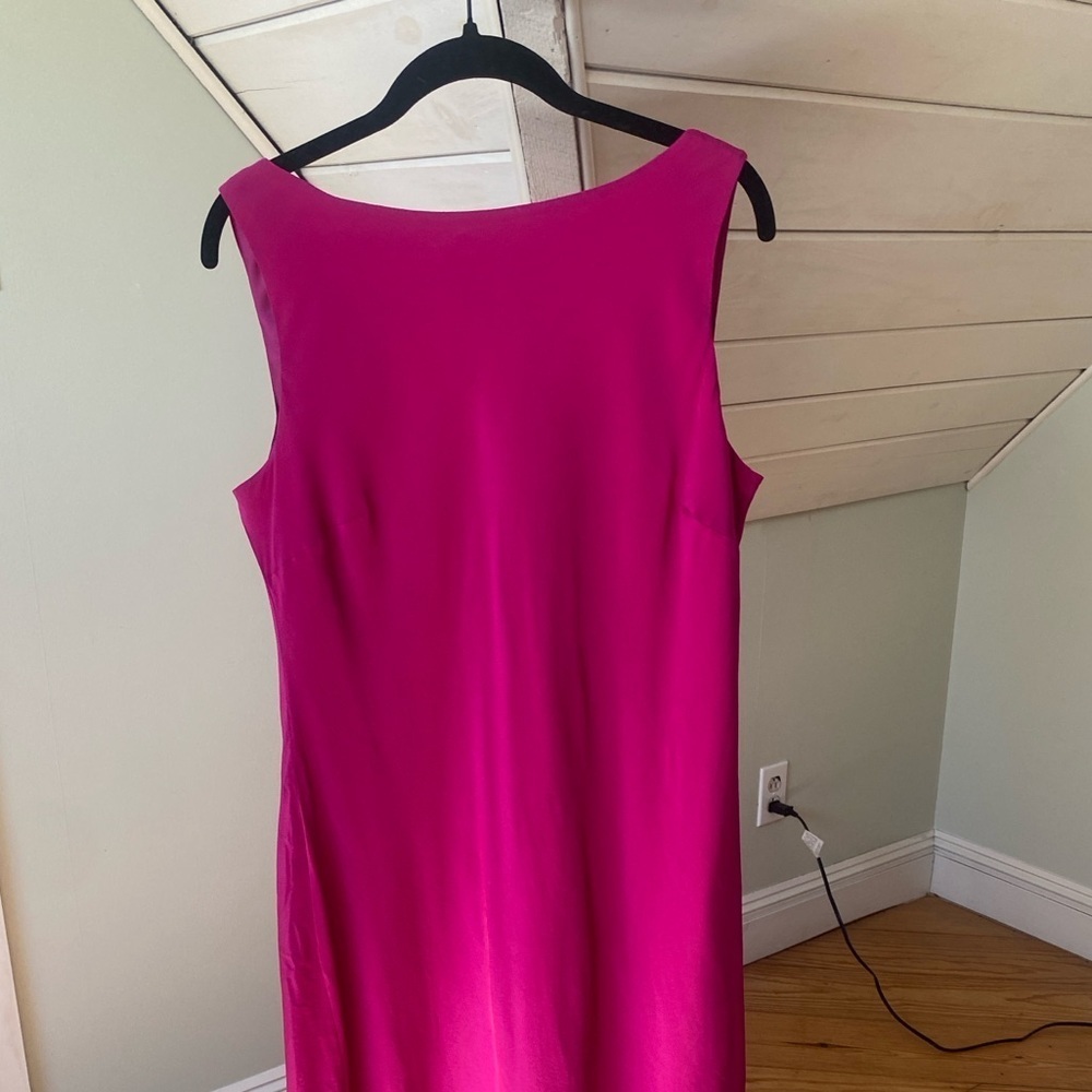 Silk Evan Picone Cocktail Dress Fuchsia Pink Drape Back Layered Skirt Sz 14 VTG - Picture 11 of 16
